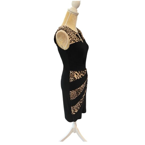 Joseph Ribkoff 153690 Black Leopard Print Sheath Dress Gold Ring Accent 6 Canada - Picture 3 of 10